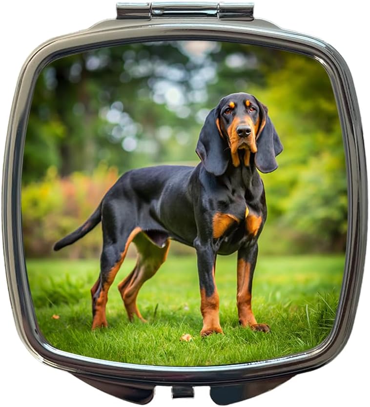 Black and Tan Coonhound Dog Photo Small Travel Purse Handbag Pocket Makeup Compact Mirror