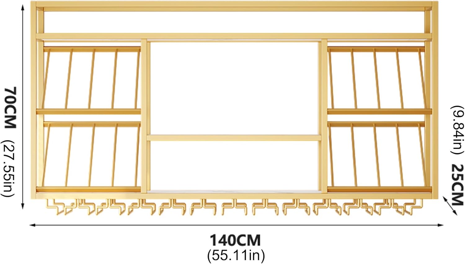 Wine Rack Wall Mounted Bar Shelves Liquor Bottle Display Shelf for Liquor Bottles with Wine Glass Rack Wall Wine Racks for Wine Bottles Kitchen Wall Shelf for Home Bar Dining Room Kitchen(Gold,55.11in