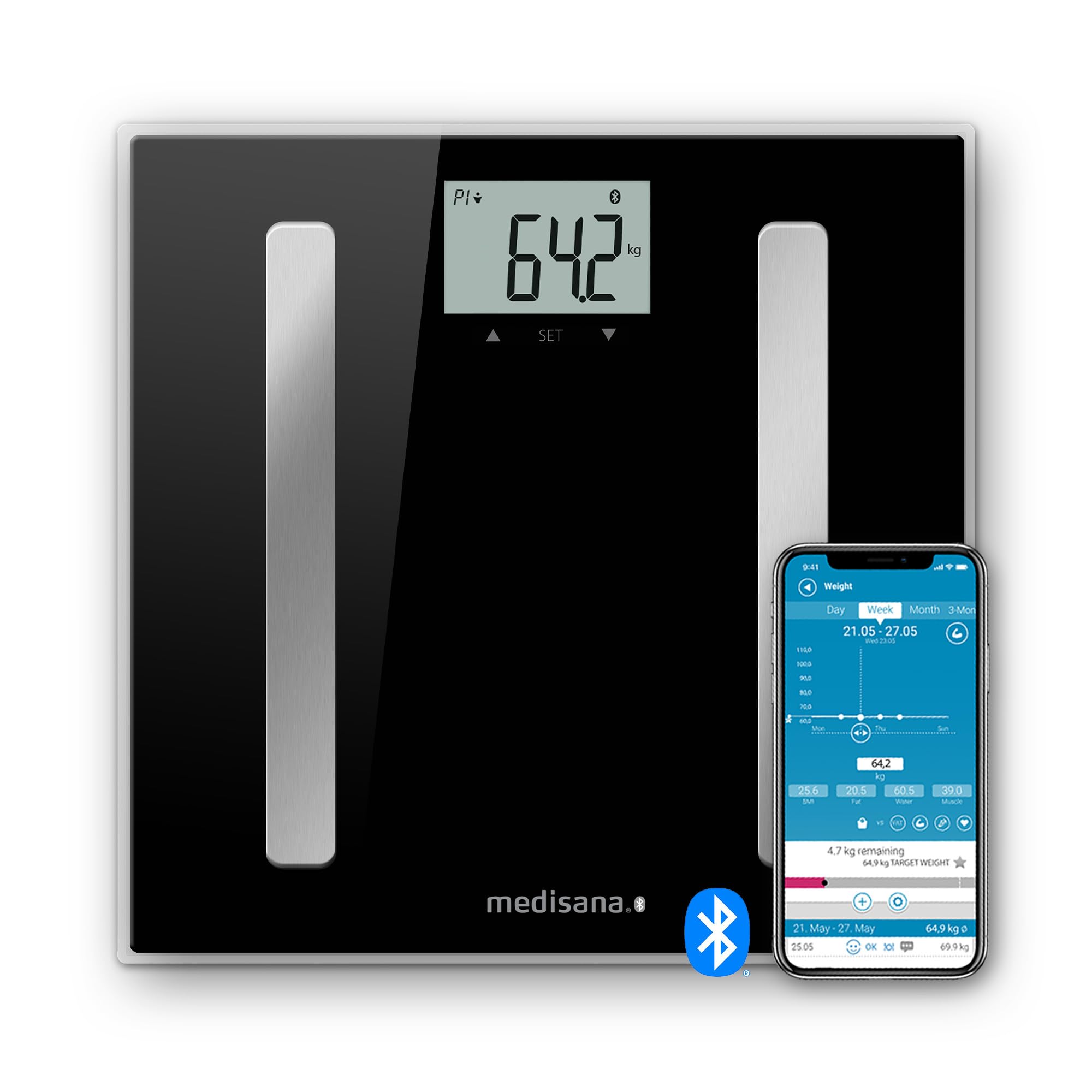 BS A45 connect Body analysis scale, Digital Bathroom Scales with Body Fat, Muscle and Bone Mass Analysis, BMI and BMR Calculation, Bluetooth to VitaDock App
