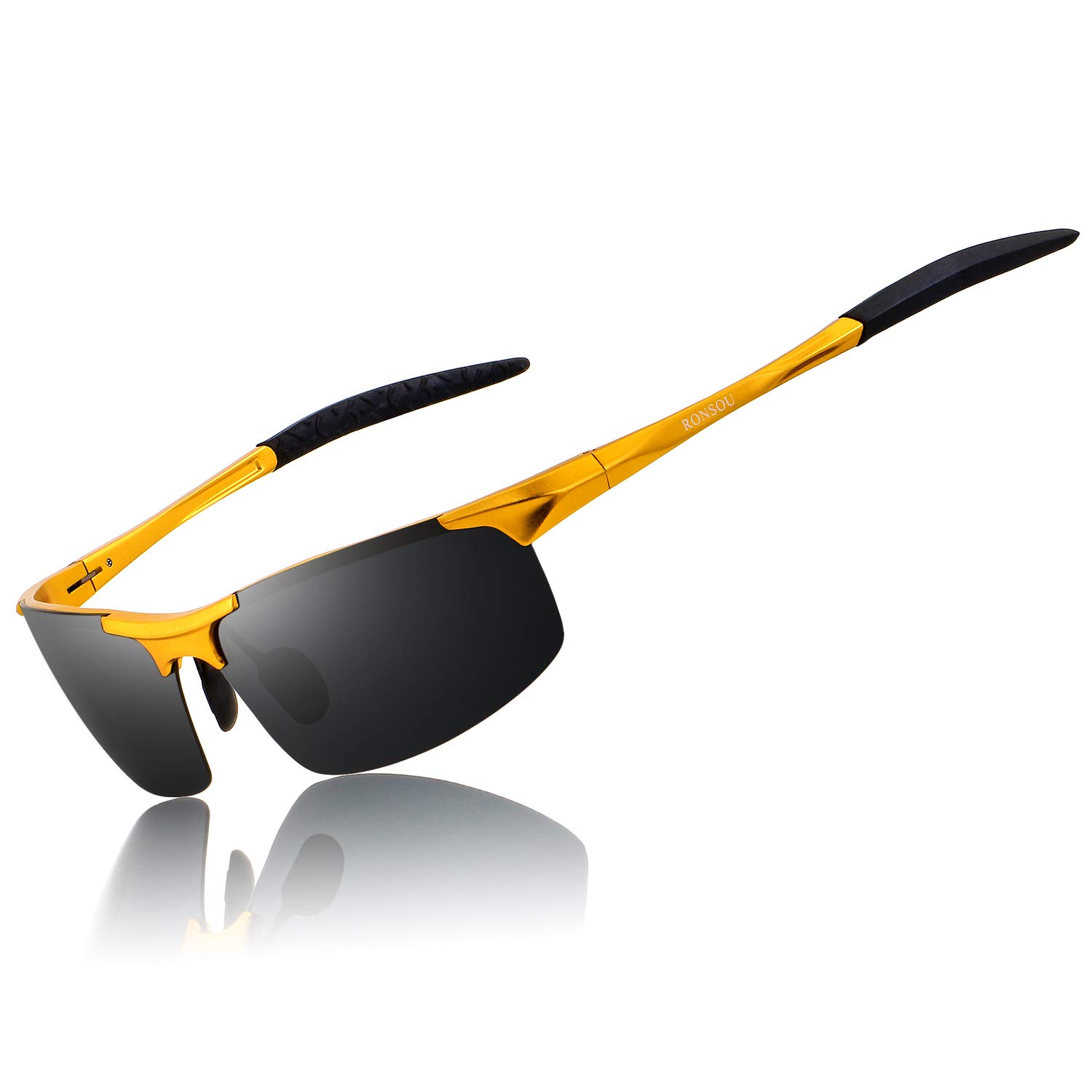 RONSOU Men Sport Al-Mg Polarized Sunglasses Unbreakable for Driving Cycling Fishing Golf