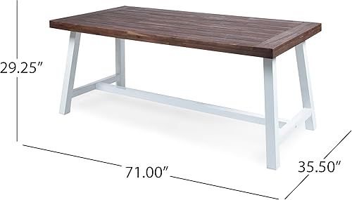 Miniatura 2 de Mesa de comedor de madera de chorro de arena marrón oscuro al aire libre con metal rústico blanco e