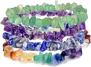 Handmade Womens Girls Natural Crystal Gemstone Stretch Bracelet Set | Chakra Stress Anxiety Power Bead Healing Crystal Gemstone Bracelet