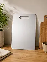 Tábua de Corte de Aço Inox – 15x25cm - Alta Durabilidade, Higiênica, Antibacteriana, Não Porosa, Ideal para Cozinha, Carnes e Alimentos, Resistente, Design Moderno, Fácil Limpeza, Alta Durabilidade