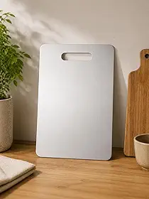 Tábua de Corte de Aço Inox – 15x25cm - Alta Durabilidade, Higiênica, Antibacteriana, Não Porosa, Ideal para Cozinha, Carnes e Alimentos, Resistente, Design Moderno, Fácil Limpeza, Alta Durabilidade