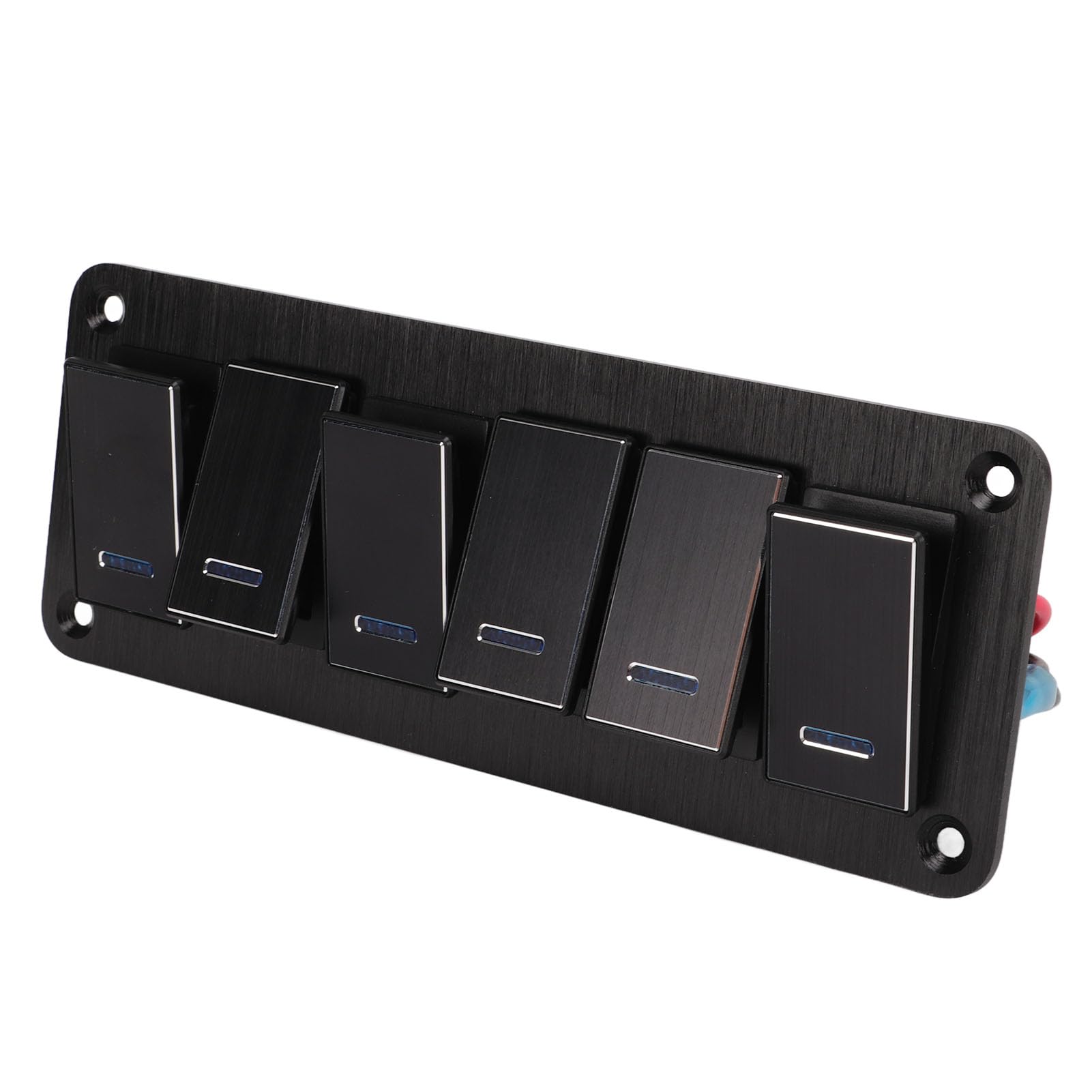 Fabater 6 Gang Wodoodporny Panel Przełącznika Dwupozycyjnego DC12V-24V 30A Wstępnie Okablowany 3PIN Niebieskie światło Tła Stop Aluminium dla łódź Morska RV Jacht Samochód