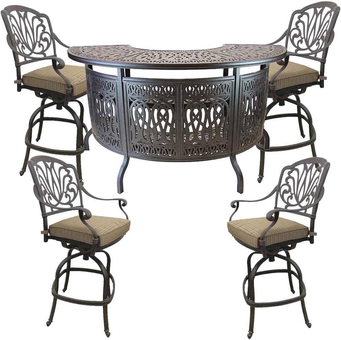Costway PCS Acacia Wood Bar Table Set Outdoor Bar Height Table Chairs  with Metal Frame
