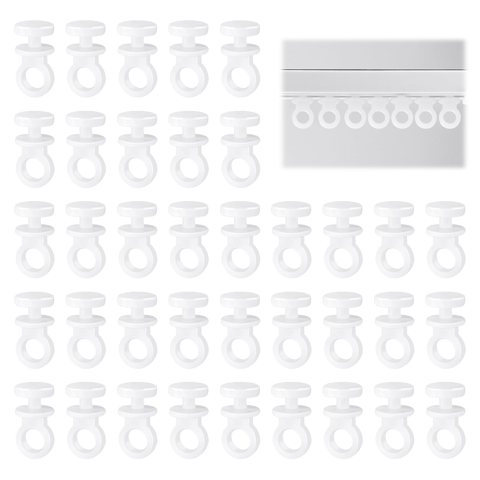 Ganci Per Tende Scorrevoli - 50 Pezzi Plastica Bianca, Per Binari, Tende Da Doccia, Finestre E Porte - Foto 7