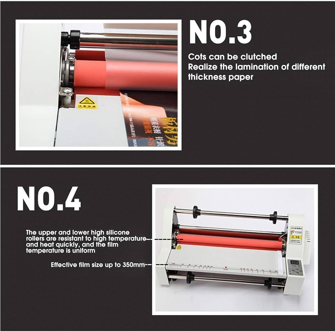 Laminator rolkowy na zimno i gorąco do dokumentów, zdjęć i kart, laminowanie jednostronne i dwustronne z 4 rolkami