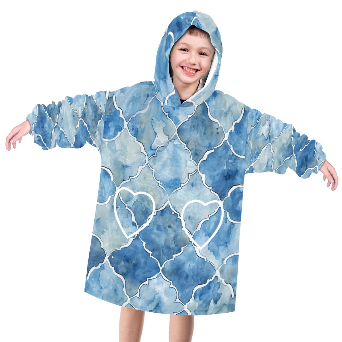 Pardick Wearable Blanket Hoodie for Kids, Ethnic Geometry Fleece Sweatshirt Blanket Oversized Blanket Sweatshirt with Pocket Flannel Warm Hooded Blanket 6-10 Year Old Girl Boy Gift, One Size