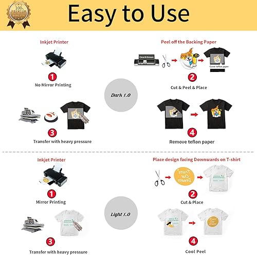 Miniatura 5 de TransOurDream Tru-Heat Paquete de mezcla de papel de transferencia para tela oscura y clara (20 + 2 hojas, 8.5 x 11 pulgadas) imprimible HTV de