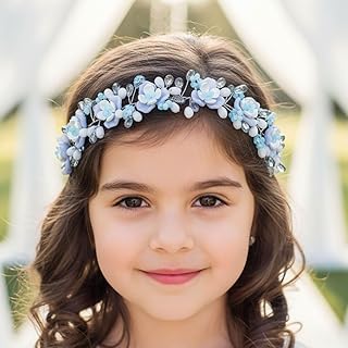 Campsis Blue Flower Girls Hair Accessories, Crystal Headband for Girls, Wedding Headpiece for Women
