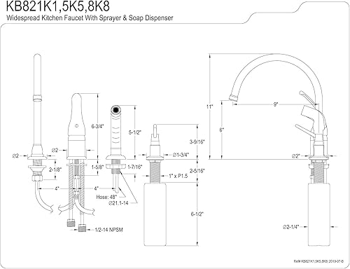 Miniatura 5 de Kingston Brass KB825K5 Chatham - Grifo de cocina amplio, 9 pulgadas, bronce aceitado
