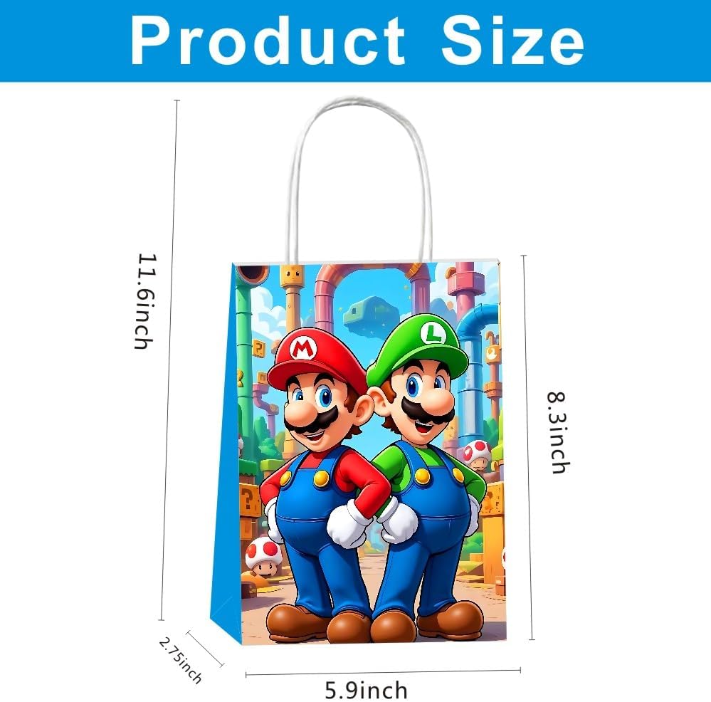 VAESCOL 12pcs Mario Gift Bags Goodie Bags with Handles for Mario Themed Birthday Party Decorations Supplies image 4