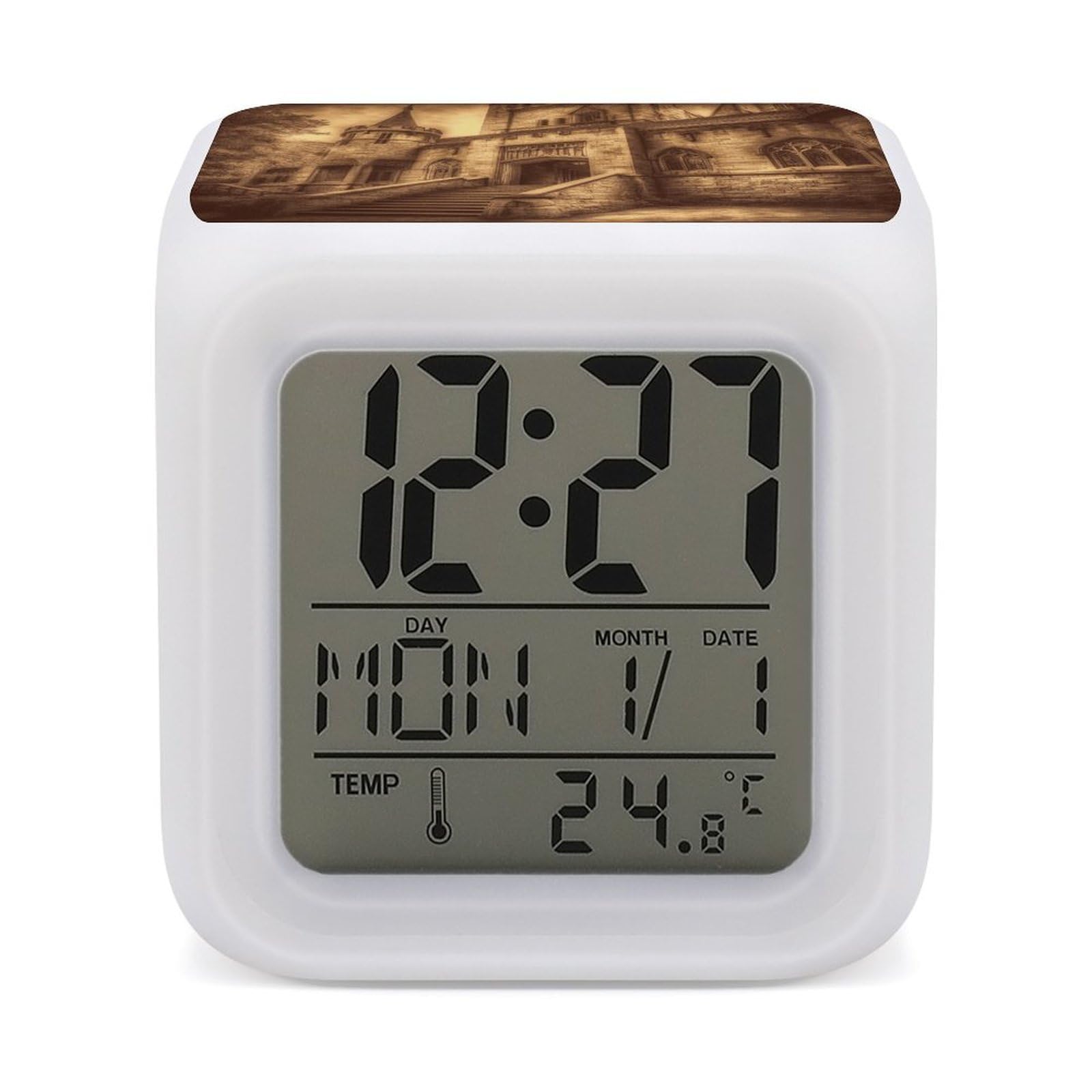 VstaDank Vintage Medieval Castle Digital Alarm Clock LED Display Screen Color Change Alarms Clock Smart Alarm Clock Wake Up Digital Clocks with 7 Color Nightlight for Bedroom