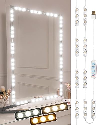 Luces de tocador para espejo, tira de luz LED de maquillaje con 3 modos de iluminación de temperatura de color y espejo de tocador de baño, ultra