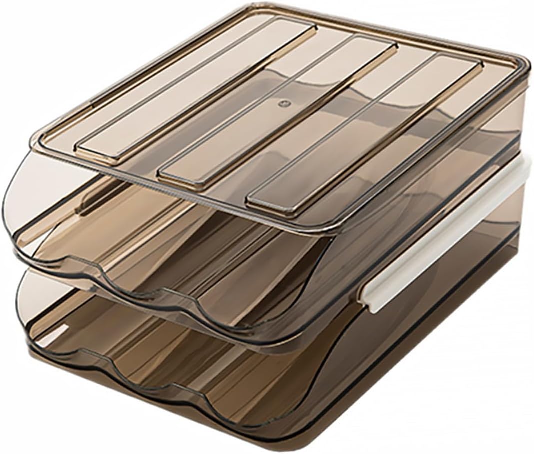 2-layer Plastic Egg Storage Box with Auto Scrolling Roll-on-egg Tray Refrigerator Egg Holder Rack for 36 Space-saving Kitchen Organizer Container
