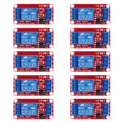 AEDIKO 10pcs DC 5V Relay Module - 1 Channel Relay Switch Board with Optocoupler Isolation High or Low Level Trigger