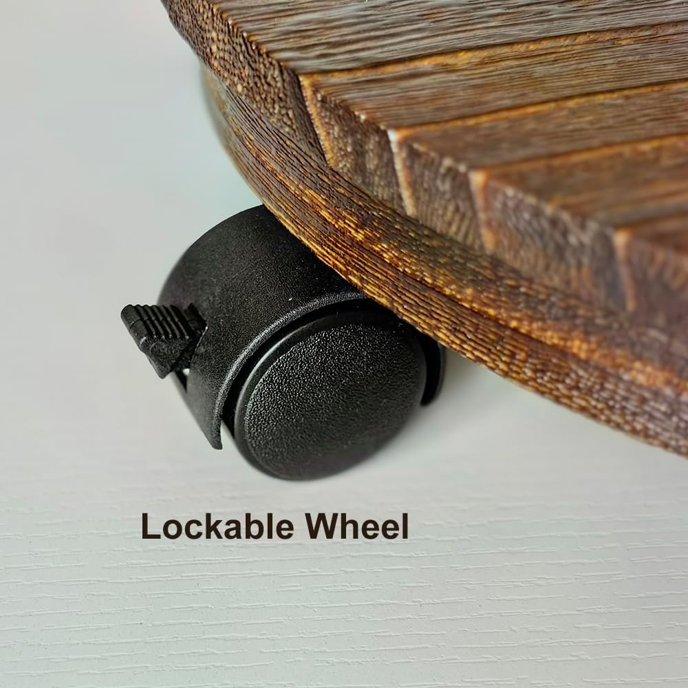 Wood Plant Caddy, Heavy Duty Rolling Planter Dolly With Rotating Casters, Movable Flower Pot Stand, Round Plant Rack With Lockable Wheels (10 Inch)