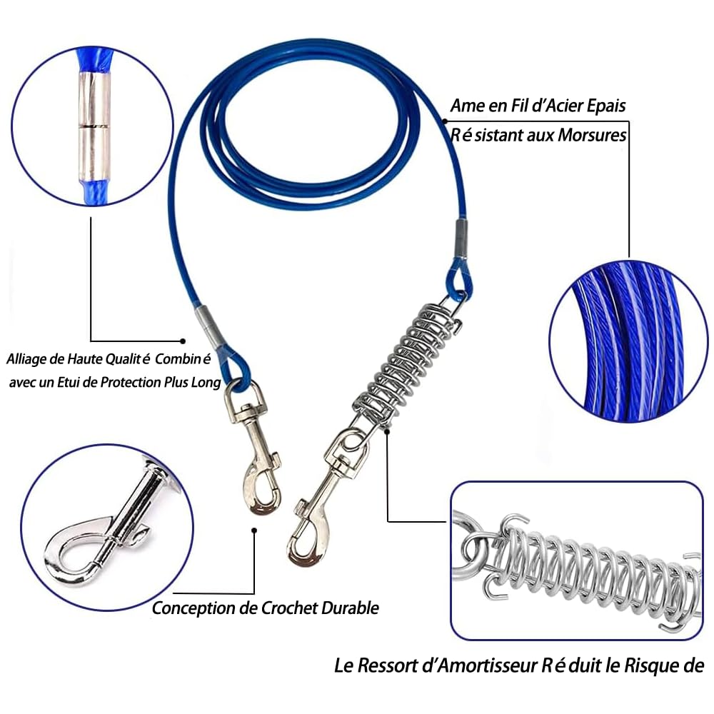 300CM Dog Tie Out Cable, Blue, 300CM-Buffer Spring - Image 4