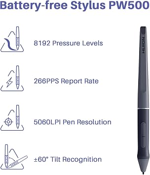 HUION HS611 Graphics Drawing Tablet Android Support Digital Art Tablet with Battery-Free Stylus 8192 Pen Pressure Tilt 8 Multimedia Keys 10 Hot Keys and Touch Ring, 10x6 inch Drawing Pad, Space Grey