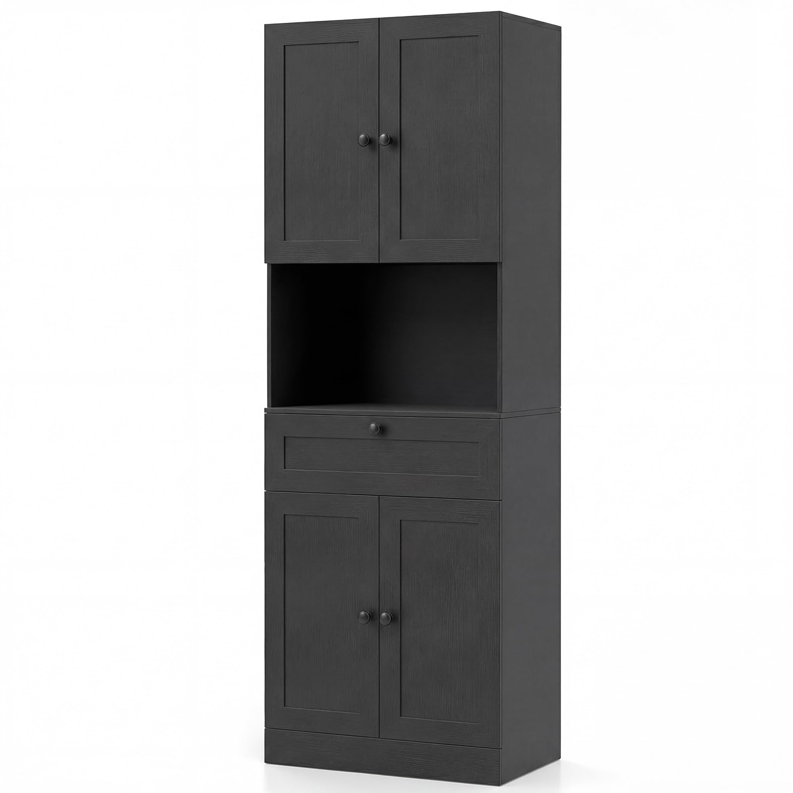 TANGZON Tall Kitchen Cupboard, 4-Door Pantry Cabinet with Adjustable Shelf, Drawer, Countertop & Anti-tipping Kits, Freestanding Sideboard Kitchen Storage Unit for Dining Living Room (Black) — image 1