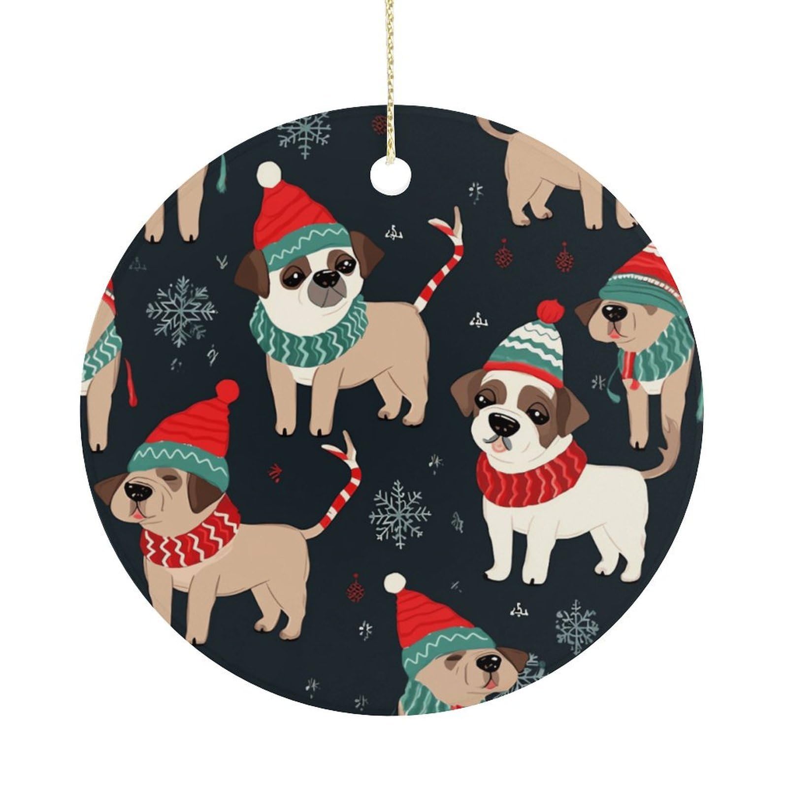 Merry Christmas Dog Christmas Ornament,Round Ceramic Ornaments Personalized Christmas Tree Ornament for Holiday Porcelain Keepsake Gifts Ideas Home Decor