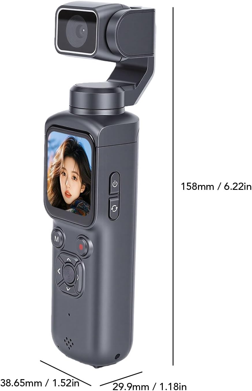 Zopsc Portable Action Camera, 4K 64MP WiFi Handheld Vlogging Camera Video Recorder with 1.72inch, Support Face Tracking, Intelligent Beautification