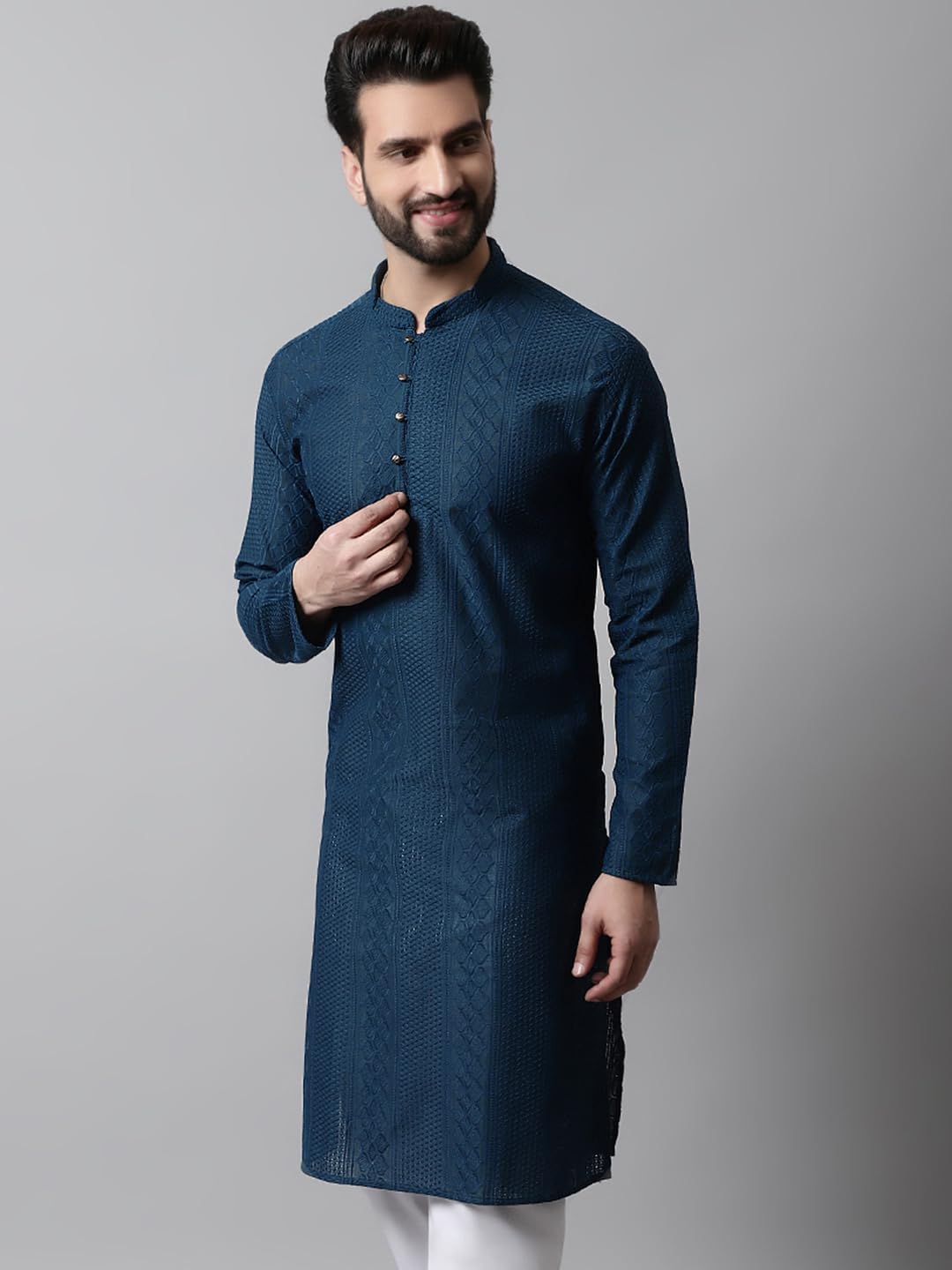 Jompers Men's Embroiderd Kurtas (Teal, M)