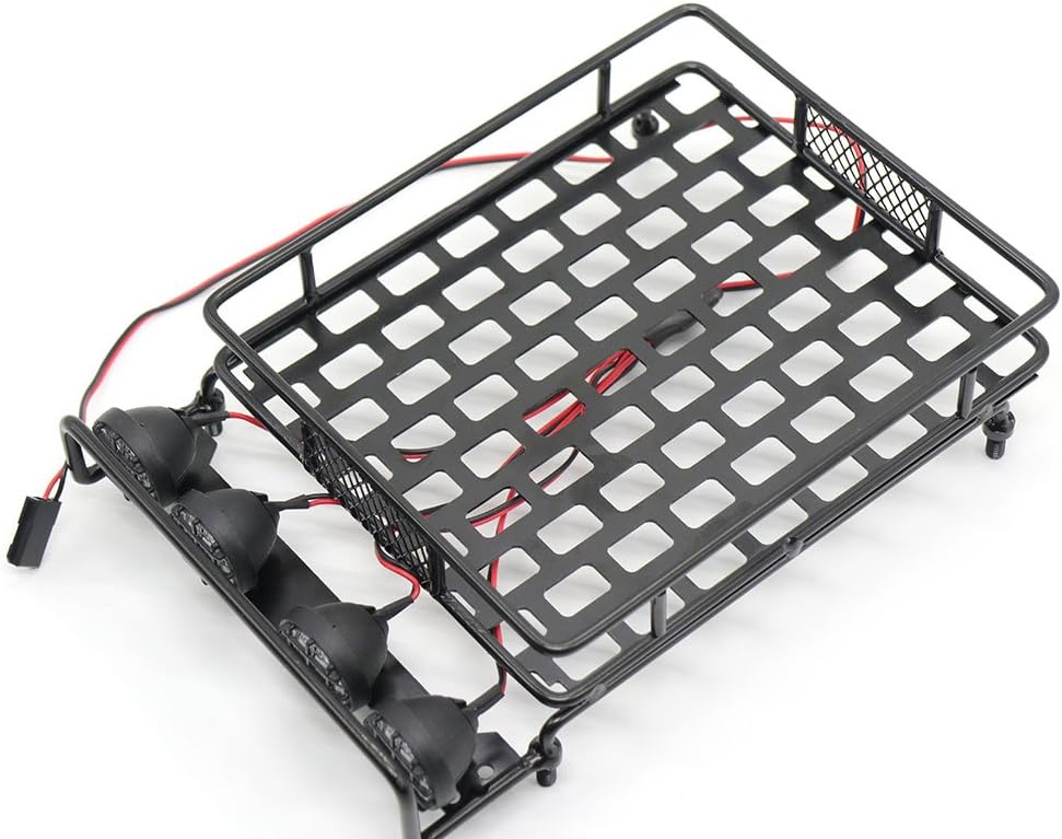 RC 1:10 Roof Luggage Rack LED Light Bar Wrangler Tamiya CC01 SCX10 Axial 515 (Black)