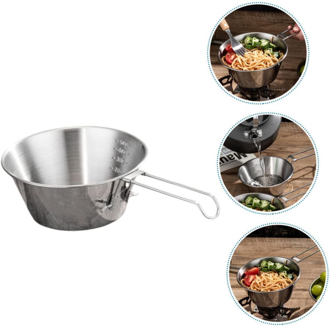 Toddmomy 1set Camping Food Bowls Stainless Steel Outdoor Dinnerware Handle for Hiking Picnic and Bbq Portable Lightweight Bowl Storage Bag