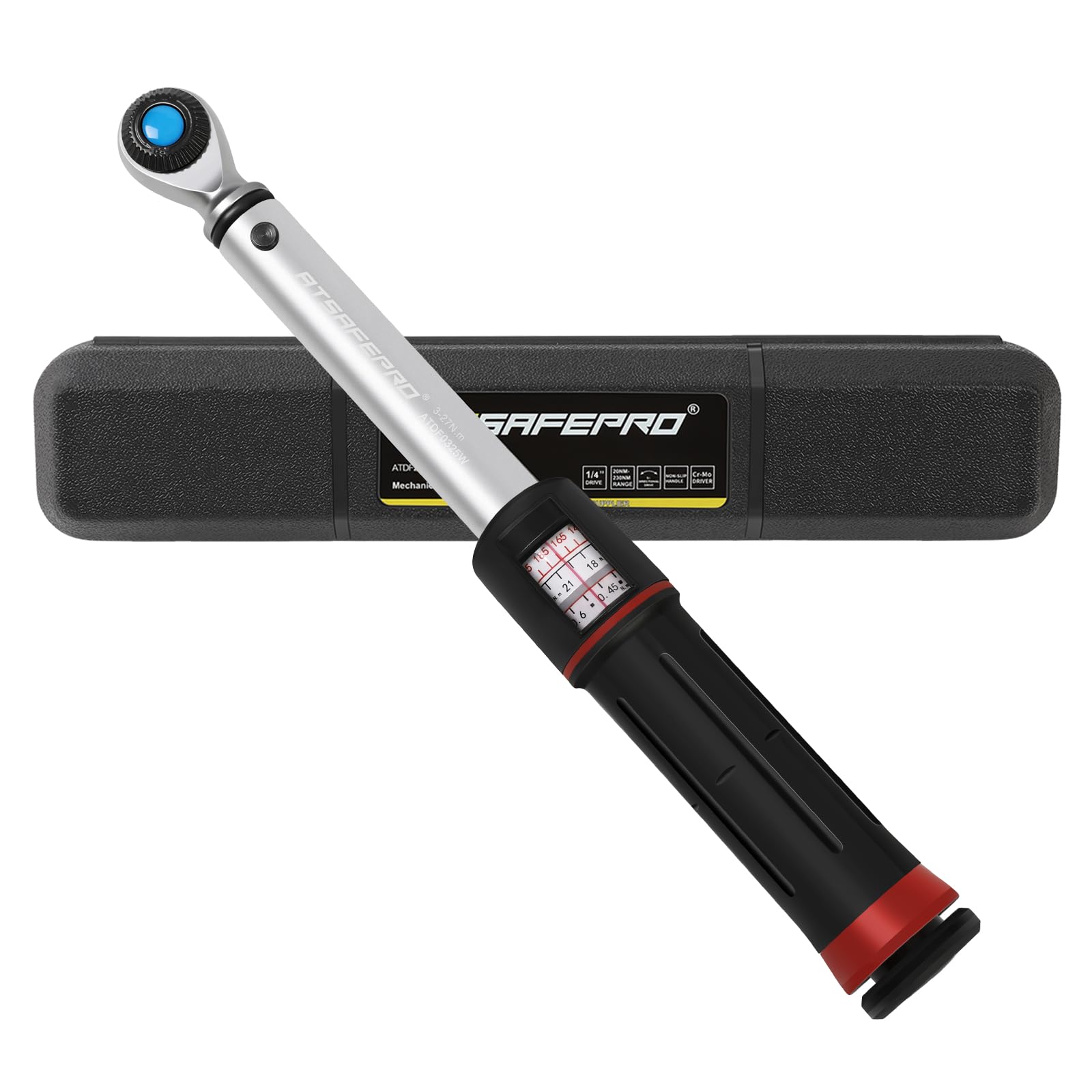 ATsafepro Llave dinamométrica premium de 1/4 pulgadas, estilo ventana, llave dinamométrica 3-27 Nm con doble dirección ajustable, llave dinamométrica de bicicleta ajuste de par en el mango