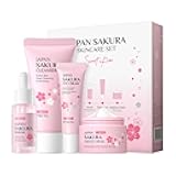 Skin Care Set JAPAN SAKURA Beauty Gift Sets Skin Care Kit with Cleanser, Serum, Eye Cream, Face Cream Travel Kit for Women Mom Wife Teen Girls Gentle Skin Cleaning TSA-friendly Sizes 4pcs