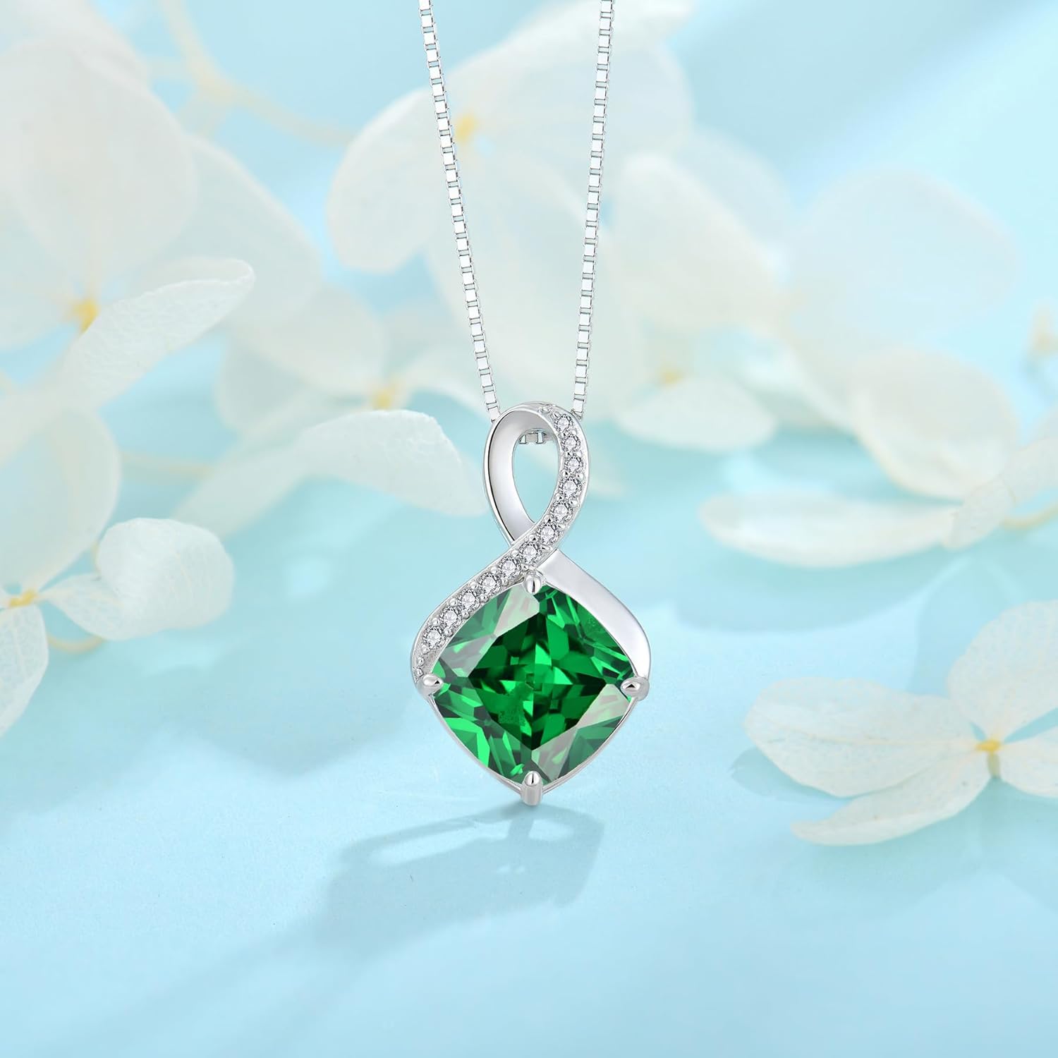 FJ Square Princess Cut Birthstone Necklace 925 Sterling Silver Infinity Pendant Necklace Birthday Jewelry Gifts for Women - Image 3