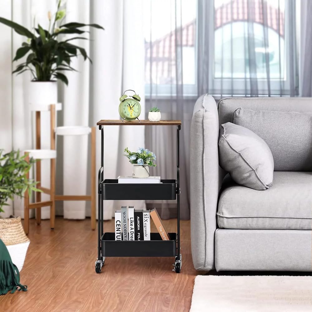 Cocina Carrello da cucina a 3 livelli, carrello portaoggetti 16,54 pollici con ruote, piano in legno Estante de almacenamiento