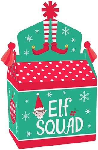 Big Dot of Happiness Elf Squad - Treat Box Party Favors - Kids Elf Christmas and Birthday Party Goodie Gable Boxes - Set of 12