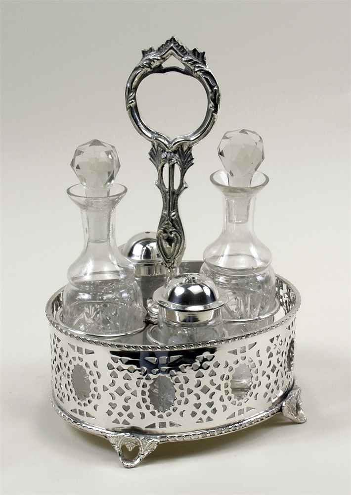 4- Pc Glass Cruet Set w Metal Stand