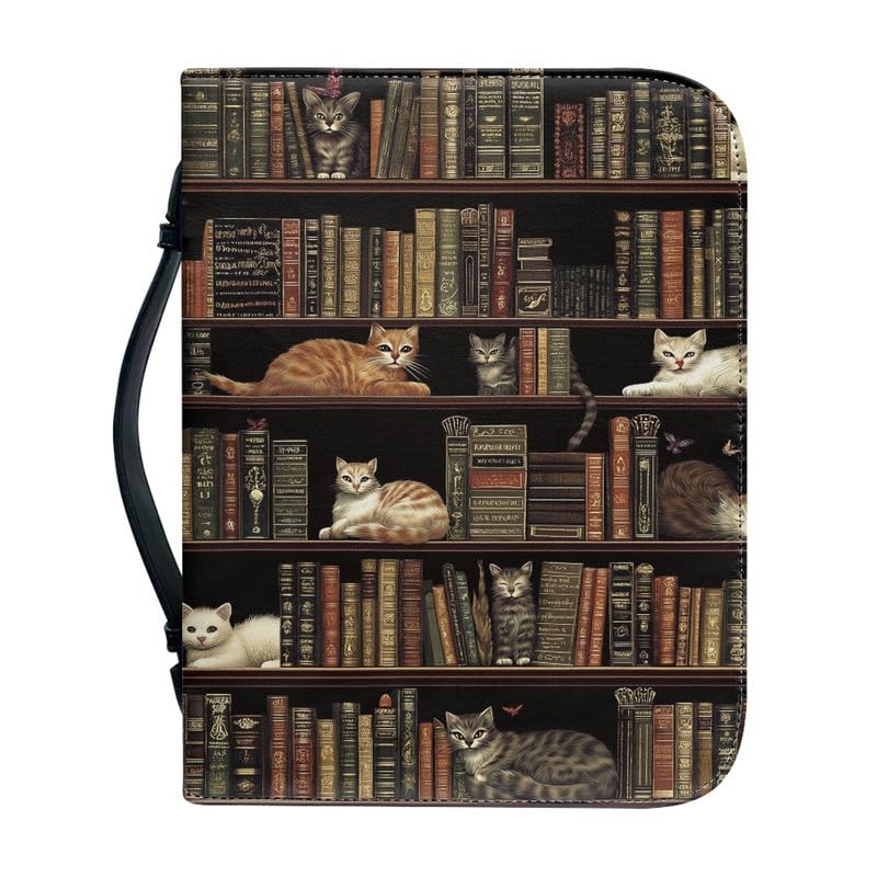 Kuiaobaty Women's Bible Cover Antique Bookshelf Cat Print Book Carry Case, Books Protective 7.5X 10-Inch, Bookish Gift for Women 4 Size,2XL — image 1
