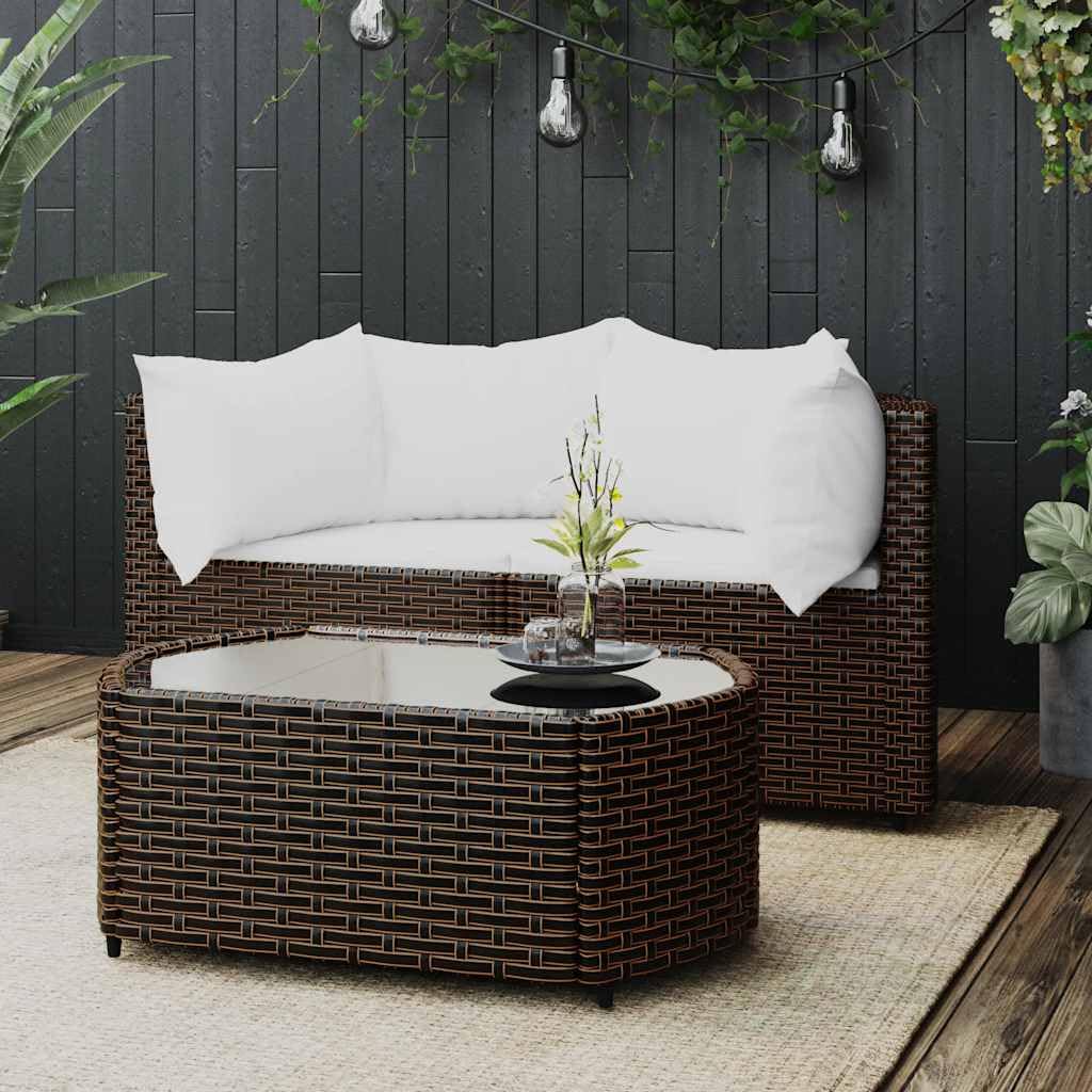 Salon de 3 pcs avec coussins marron résine tressée salon de jardin extérieur et table basse de patio