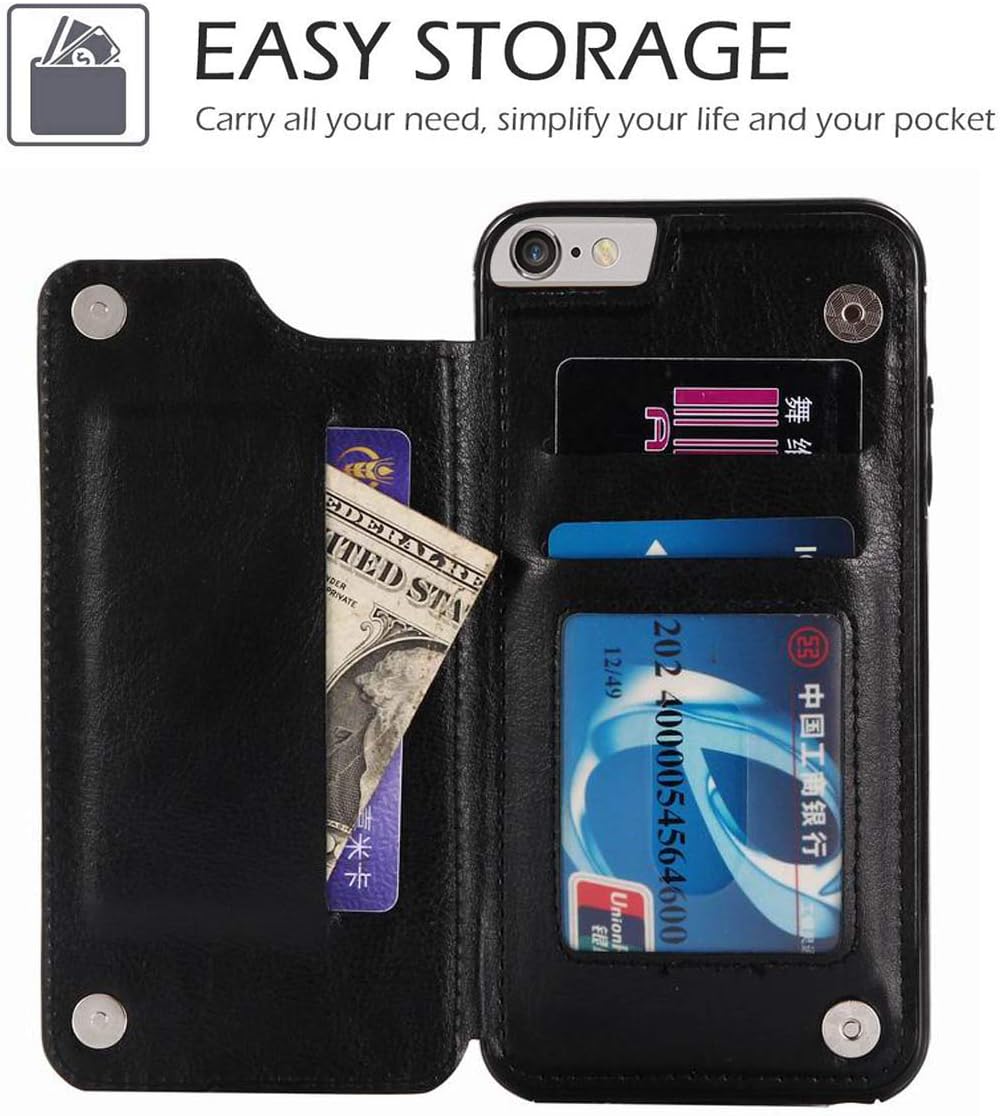 iPhone 6s Wallet Case with Card Holder,iPhone 6 Case Wallet for Women Girls Men,i-Dawn Compatible with iPhone 6S Cute Case Slim Fit Premium Leather Cover with Stand,Durable and Slim,Card Slots -Black