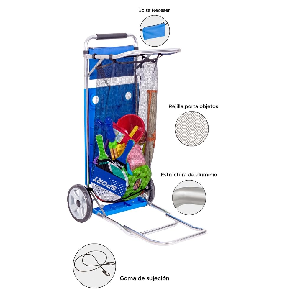 LOLAhome Mejorado y renovado. Carro portaneveras y sillas Plegable de Aluminio con 2 Ruedas de 50x76x105 cm y función Convertible en Mesa