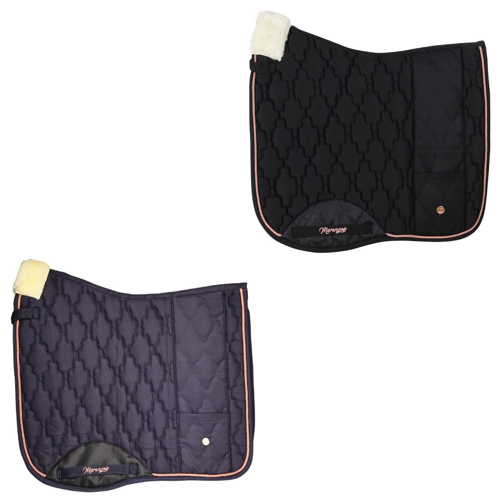 Marengos Schabracke Modern Rosé Warmblut mit Schaumstoff-Füllung Tasche Polsterung Widerrist Barockschabracke floraler Steppung Zierkordel Dressur Vielseitigkeit