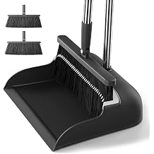 MOPALL Broom with Dustpan Combo Set with 53" Long Handle Inc 2 Broom Heads | Self-Cleaning Dustpan Teeth, 180 Swivel Brooms Head, Angled Bristle, Standing Dustpan for Sweeping Indoor Dog Cat Pets Hair