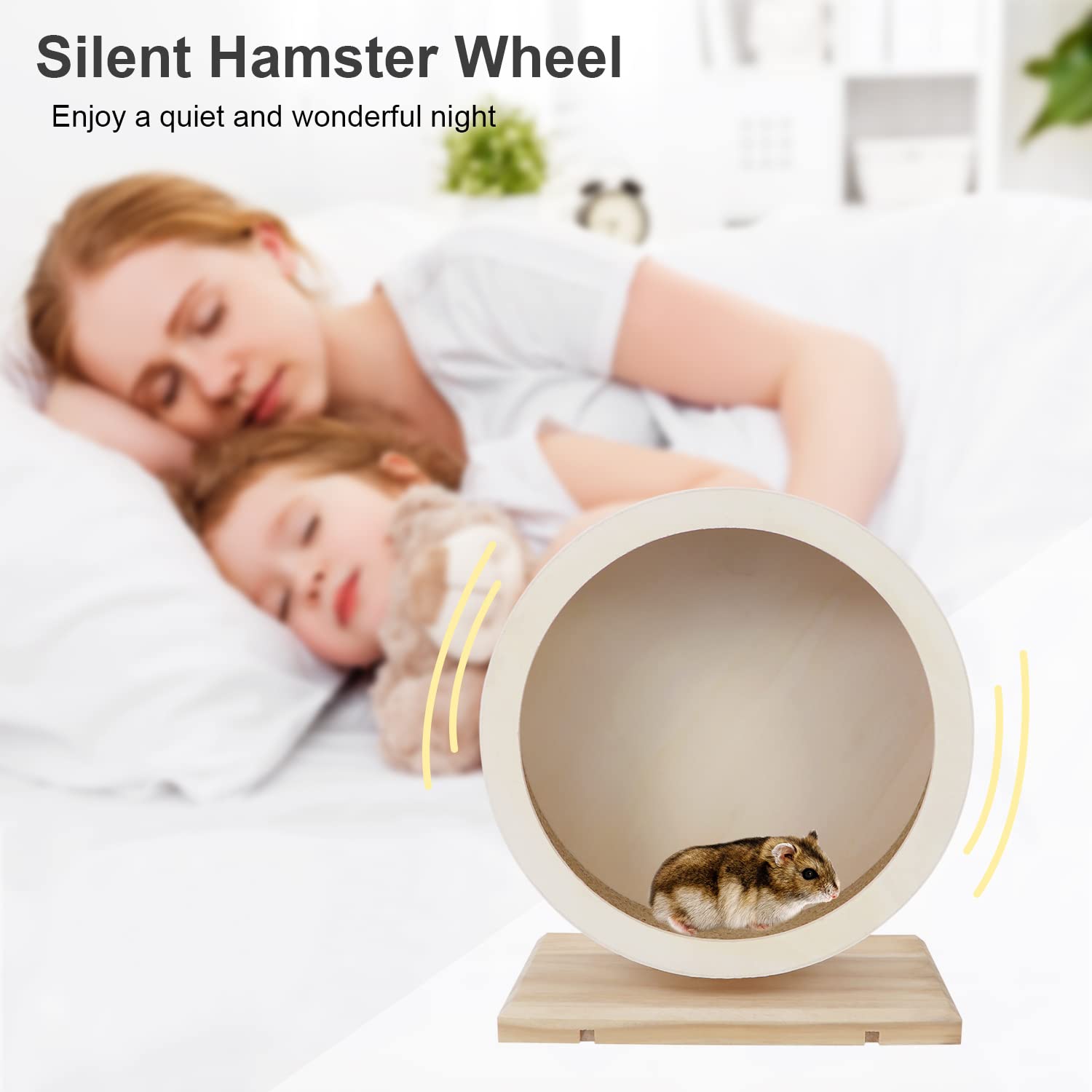 Small Pets Exercise Wheel Hamster Wooden Mute Running Spinner Wheel Play Toy for Rat Gerbil Mice Chinchillas Hedgehogs Guinea Pigs (S) - image 4