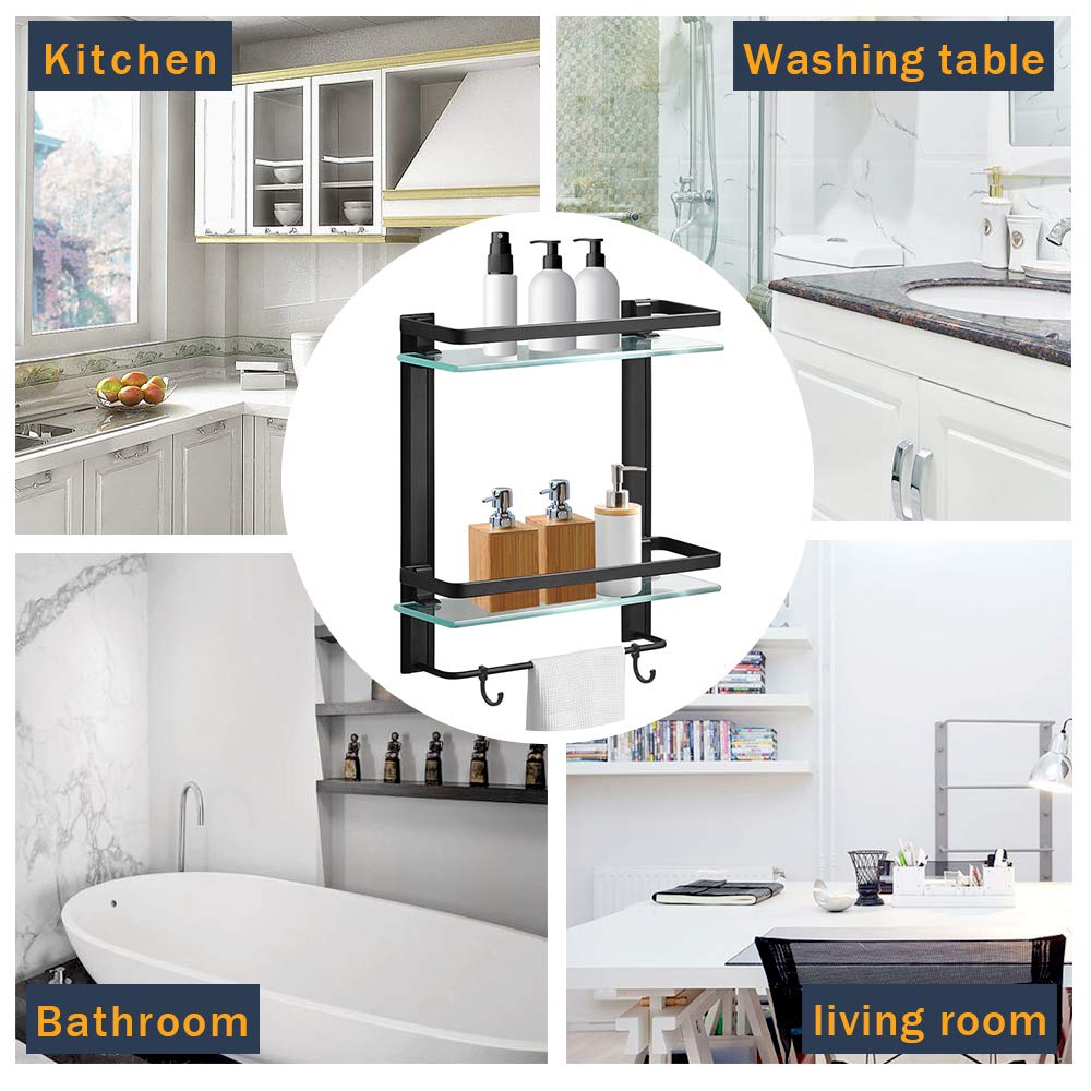 Buy Hoimpro Bathroom Lavatory Glass Shower Shelf, Tempered Glass 2 Tier ...