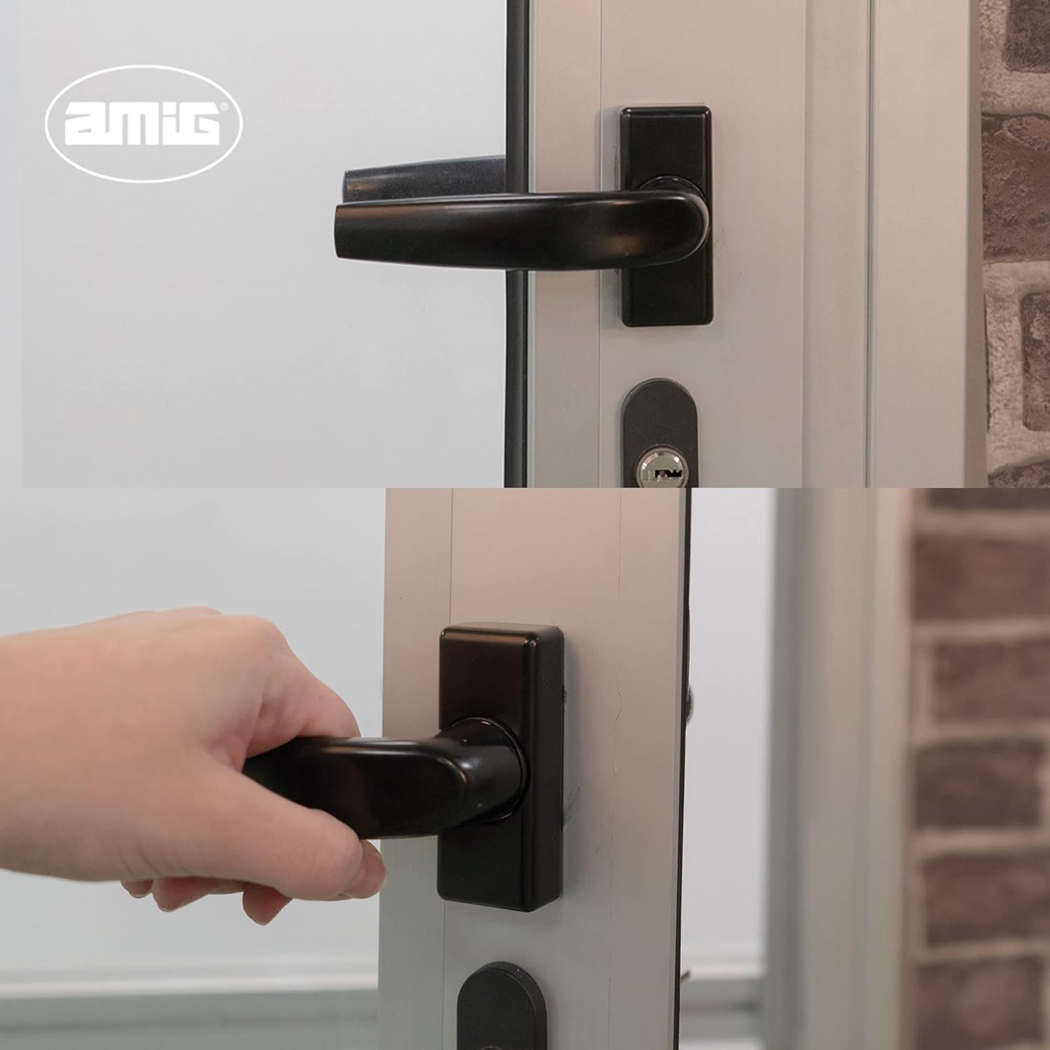 Amig - Rosette Handle for Doors | Model Delta | 121 x 72 mm | 8 mm Square | Elegant and Simple Design | Ergonomic Grip Handle | Black Aluminium