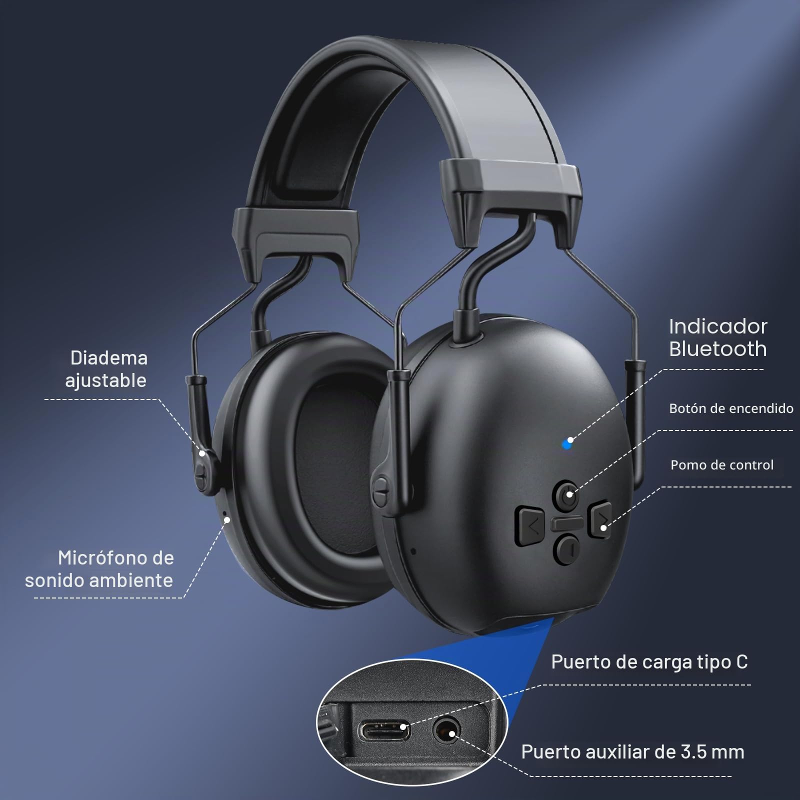 Auriculares protección auditiva Bluetooth 5.4, 120 Horas reproducción, micrófono Integrado, SNR 30 dB, Protectores auditivos con cancelación de Ruido para Cortar el césped, Trabajar la Madera