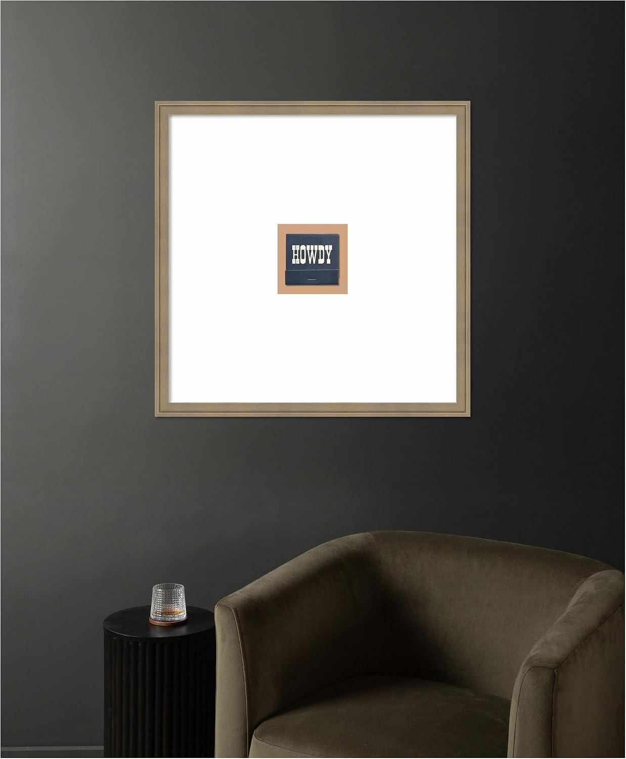 Kate and Laurel Framed Wall Art Print Howdy Matchbook Blue Square by Megan Ryan, 26 x 26, Florence Light Brown Frame, Vintage, Typography Art for Wall Decor