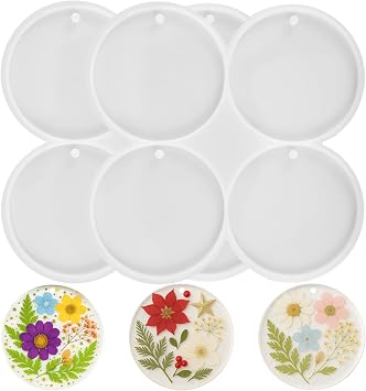 2Pcs Resin Molds Silicone with Hole, White Round Epoxy Resin Ornament Mold
