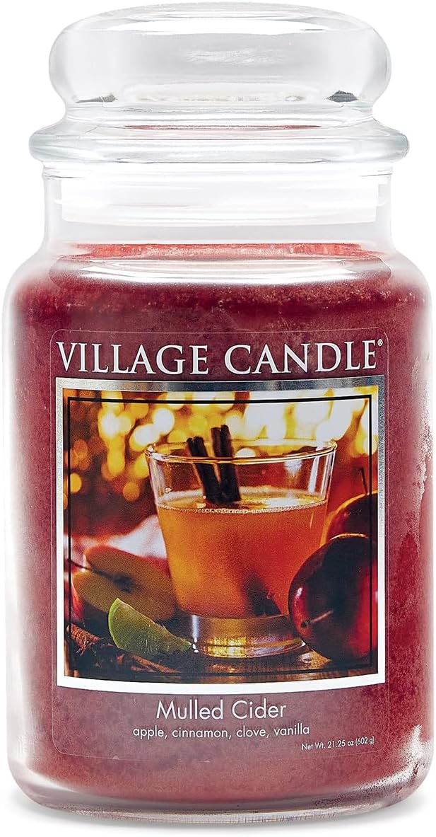 Mulled Cider Large Glass Apothecary Jar Scented Candle, 21.25 oz., Red