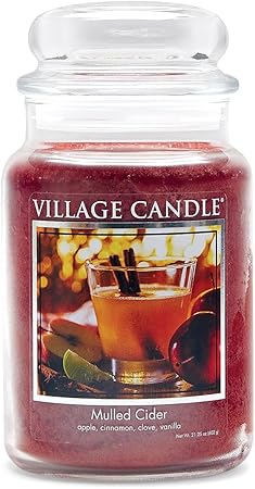 Village Candle Mulled Cider Large Glass Apothecary Jar Scented Candle, 21.25 oz., Red